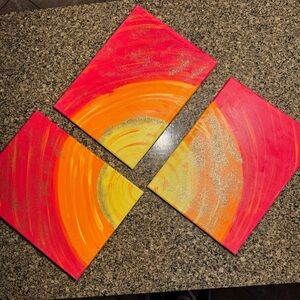 Dynamic Sunset Interchangeable Canvas Art Trio - Red, Orange, Yellow